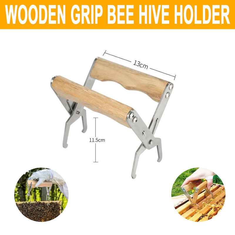 3pcs Bee Hive Tools for Beekeepers, Stainless Steel J Hook Frame Lifter & Scraper, Bee Hive Frame Grip Holder Lifter, Beekeeping Brush with Wooden Handle
