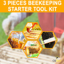 3pcs Bee Hive Tools for Beekeepers, Stainless Steel J Hook Frame Lifter & Scraper, Bee Hive Frame Grip Holder Lifter, Beekeeping Brush with Wooden Handle