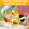 3pcs Bee Hive Tools for Beekeepers, Stainless Steel J Hook Frame Lifter & Scraper, Bee Hive Frame Grip Holder Lifter, Beekeeping Brush with Wooden Handle