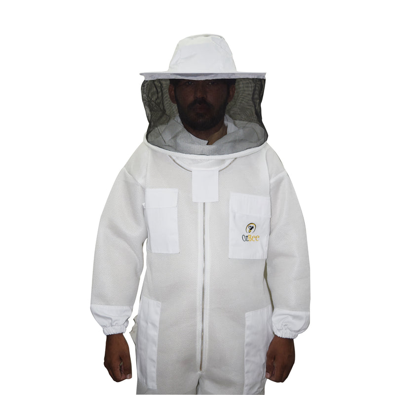 Beekeeping Starter Kit For Beekeepers With OZ Bee 2 Layer Mesh Ventilated Round Head Suit Protective Gear