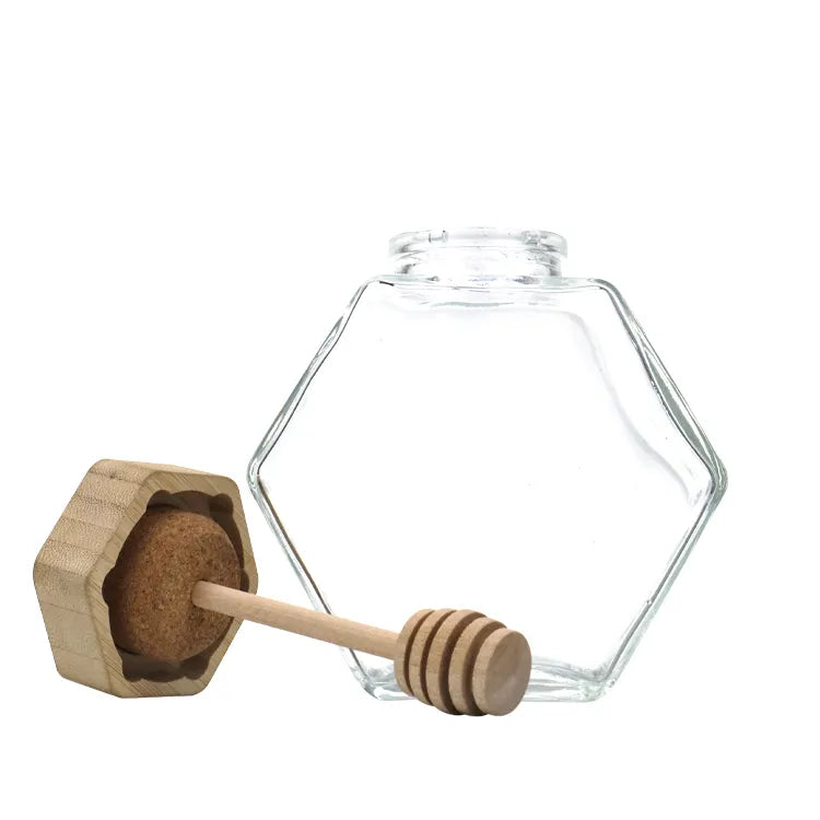 40 X Honey Glass Jar With Wooden Honey Spoon 380 ML / 220 ML