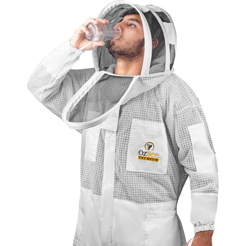 Beekeeping Starter Kit For Beekeepers With OZ Bee Premium 3 Layer Mesh Ventilated Hoodie Style Suit Protective Gear