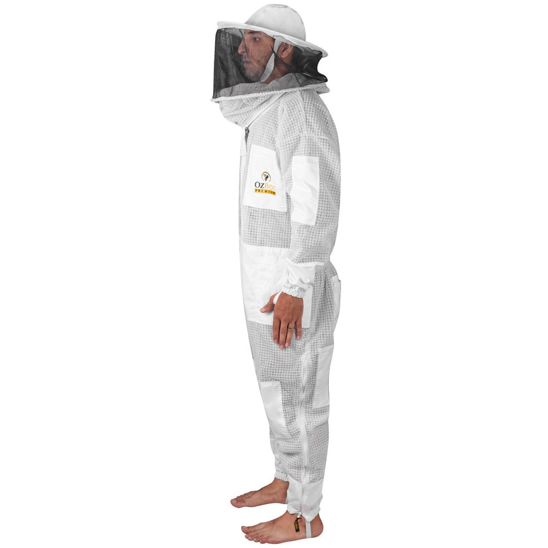 Beekeeping Starter Kit For Beekeepers With OZ Bee Premium 3 Layer Mesh Ventilated Round Head Suit Protective Gear