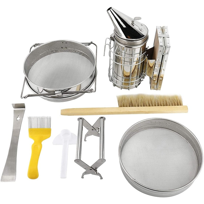 7 Pcs Beekeeping Tool Kit Including Honey Strainer, Frame Grip, J-Hook tool, Entrance Feeder