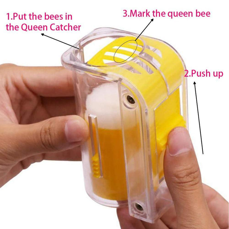 Queen Bee Marker Catcher Yellow Plastic Material Plunger Plush Marking 2PC